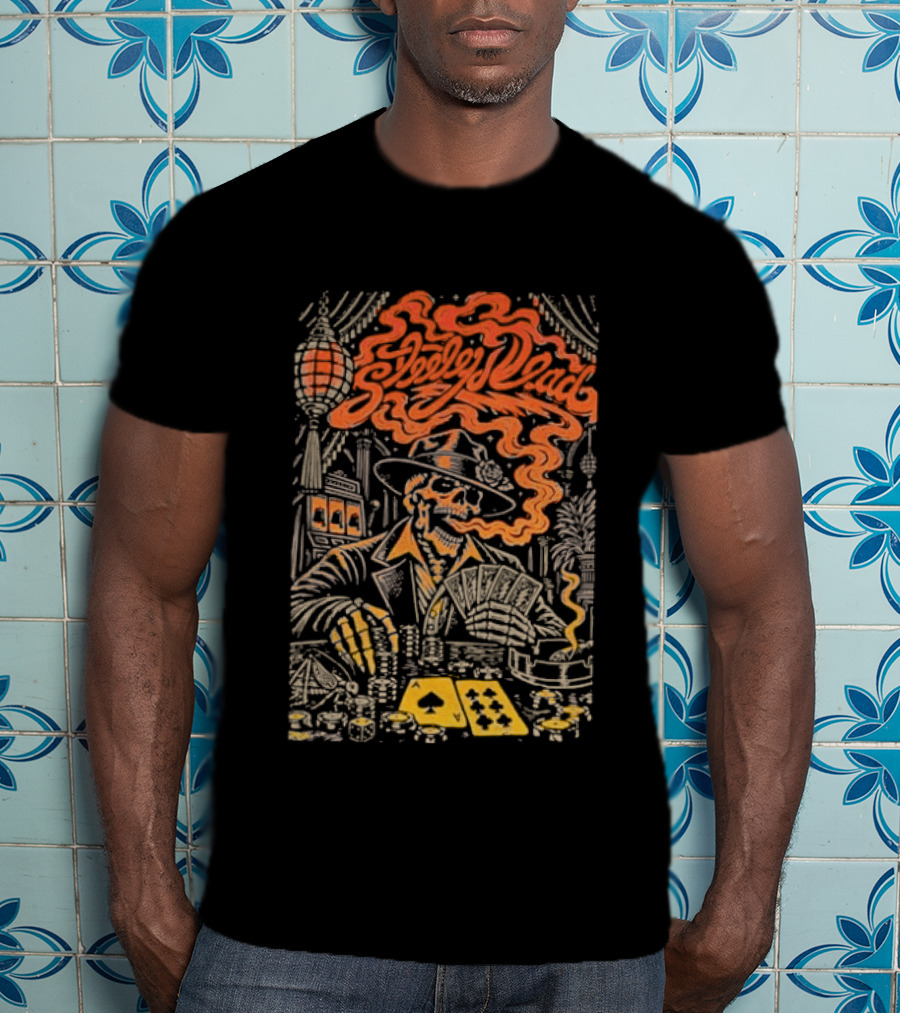 Steely Dead Skeleton Smoking Poker Playing Halloween Oct 31st Nectar T-Shirt