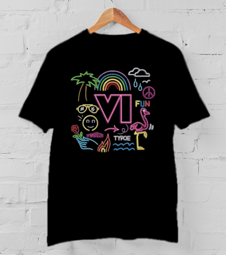 Neon Vice City VI Typoe Palm Flamingo Rainbow Fun Peace Tropical 2026 T-Shirt