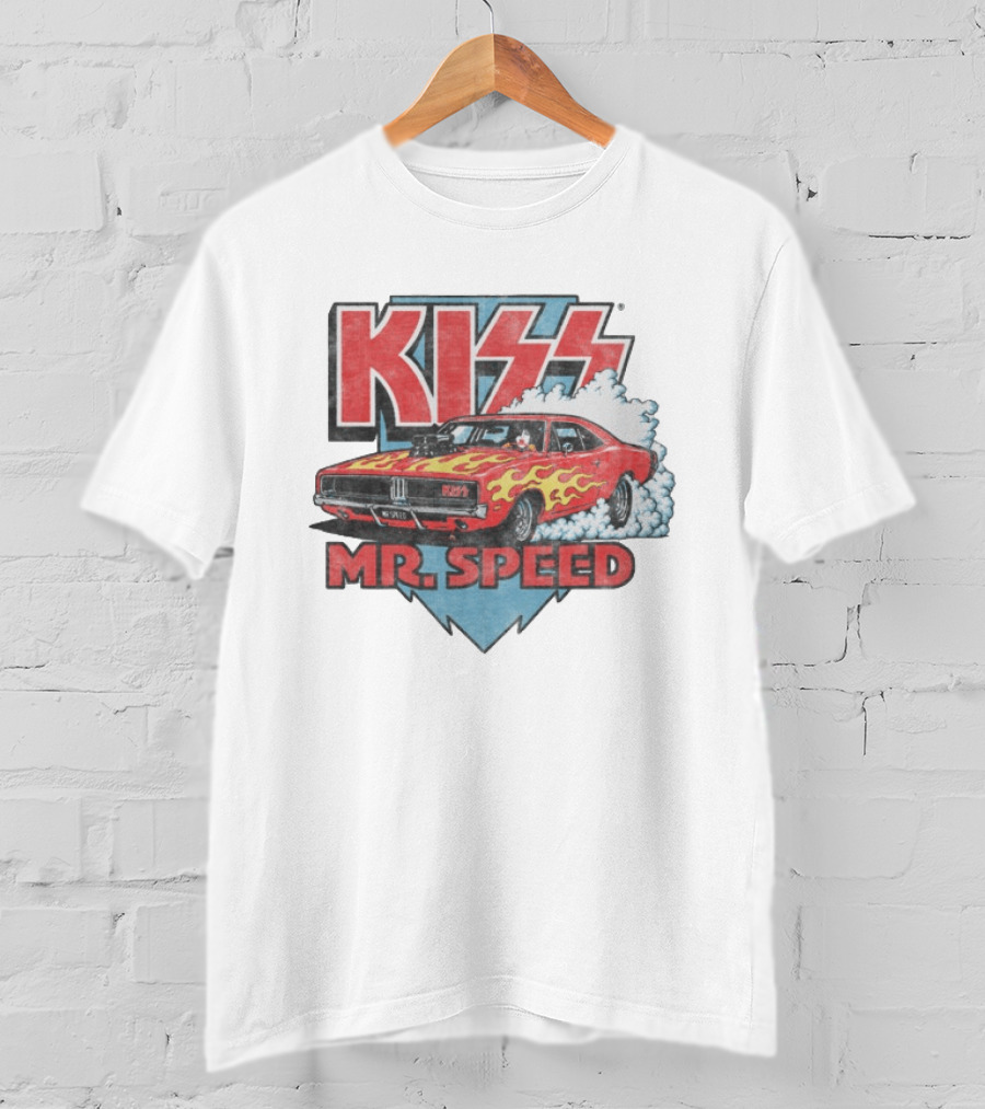 Kiss Mr. Speed Muscle Car Flames Burnout T-Shirt