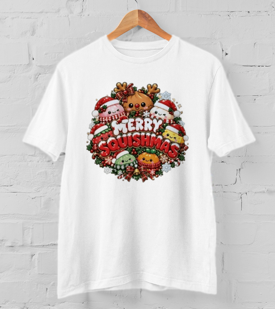 Merry Squishmas Cute Christmas 2026 Festive Characters T-Shirt