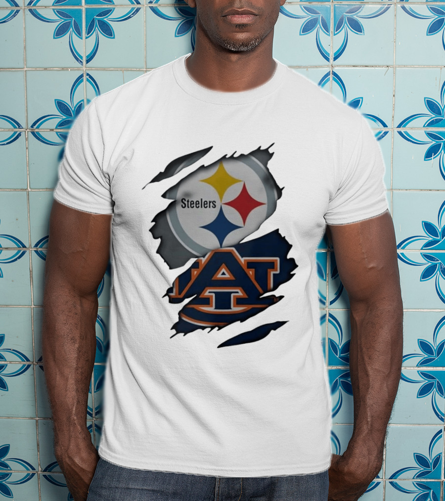 Pittsburgh Steelers Auburn Tigers Ripped Fabric Steelers A T-Shirt