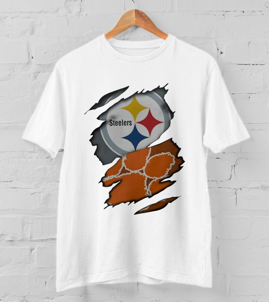 Pittsburgh Steelers Clemson Tigers Ripped Skin Fan Gear T-Shirt