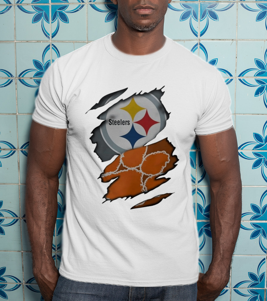 Pittsburgh Steelers Clemson Tigers Ripped Skin Fan Gear T-Shirt