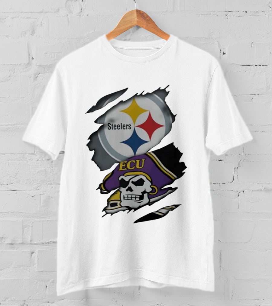 Pittsburgh Steelers And ECU Pirates Ripped T-Shirt