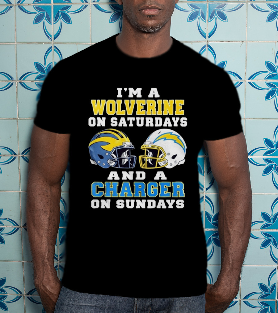 I'm A Wolverine On Saturdays And A Charger On Sundays Football Helmets T-Shirt