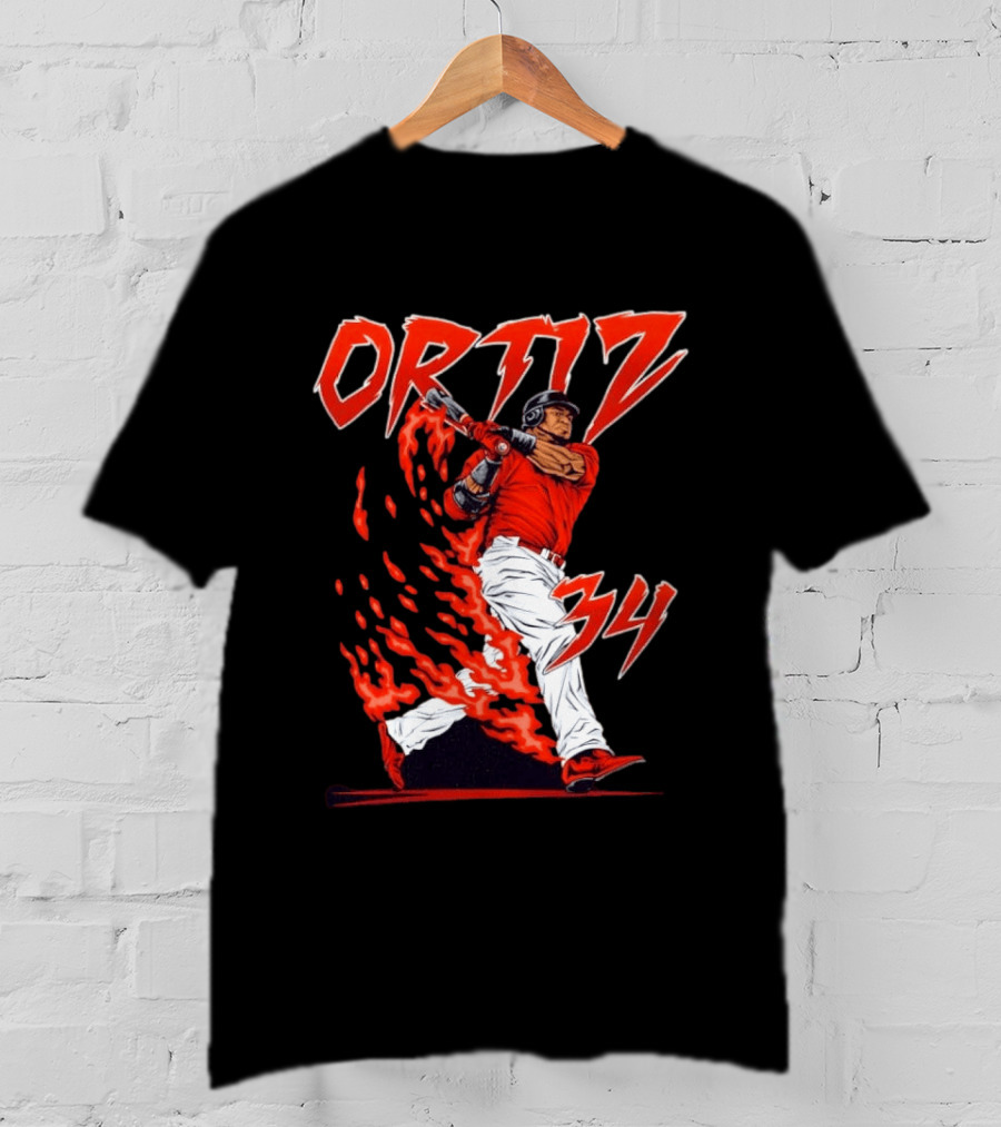 Ortiz 34 Flaming Baseball Big Papi T-Shirt