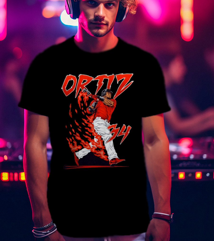 Ortiz 34 Flaming Baseball Big Papi T-Shirt