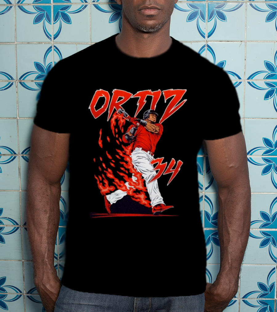 Ortiz 34 Flaming Baseball Big Papi T-Shirt