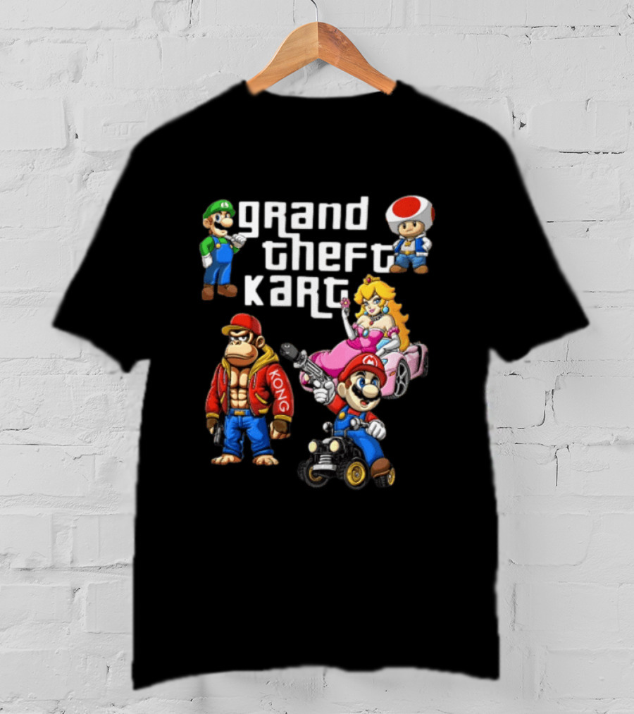Grand Theft Kart Auto Mario Luigi Princess Peach Kong Toad Mashup T-Shirt