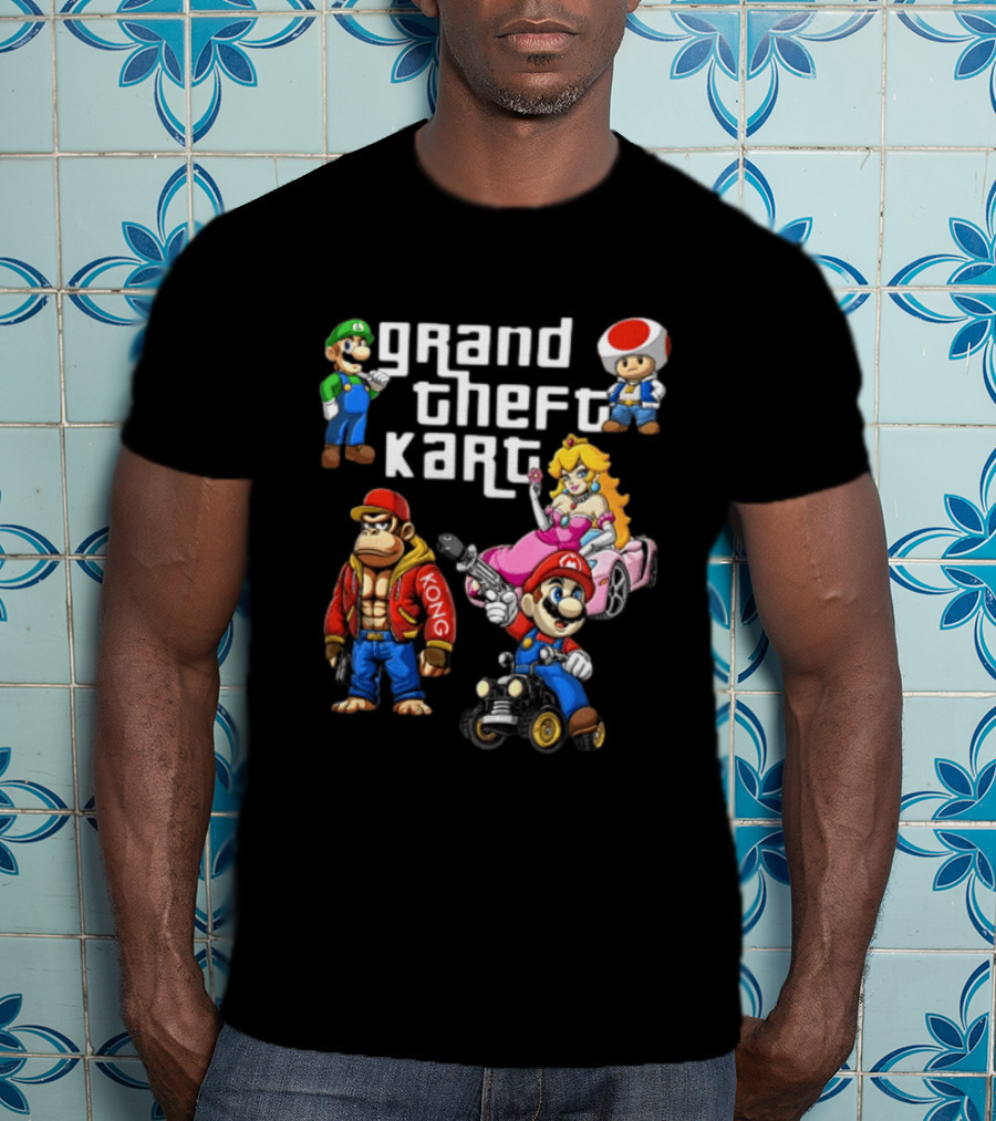 Grand Theft Kart Auto Mario Luigi Princess Peach Kong Toad Mashup T-Shirt