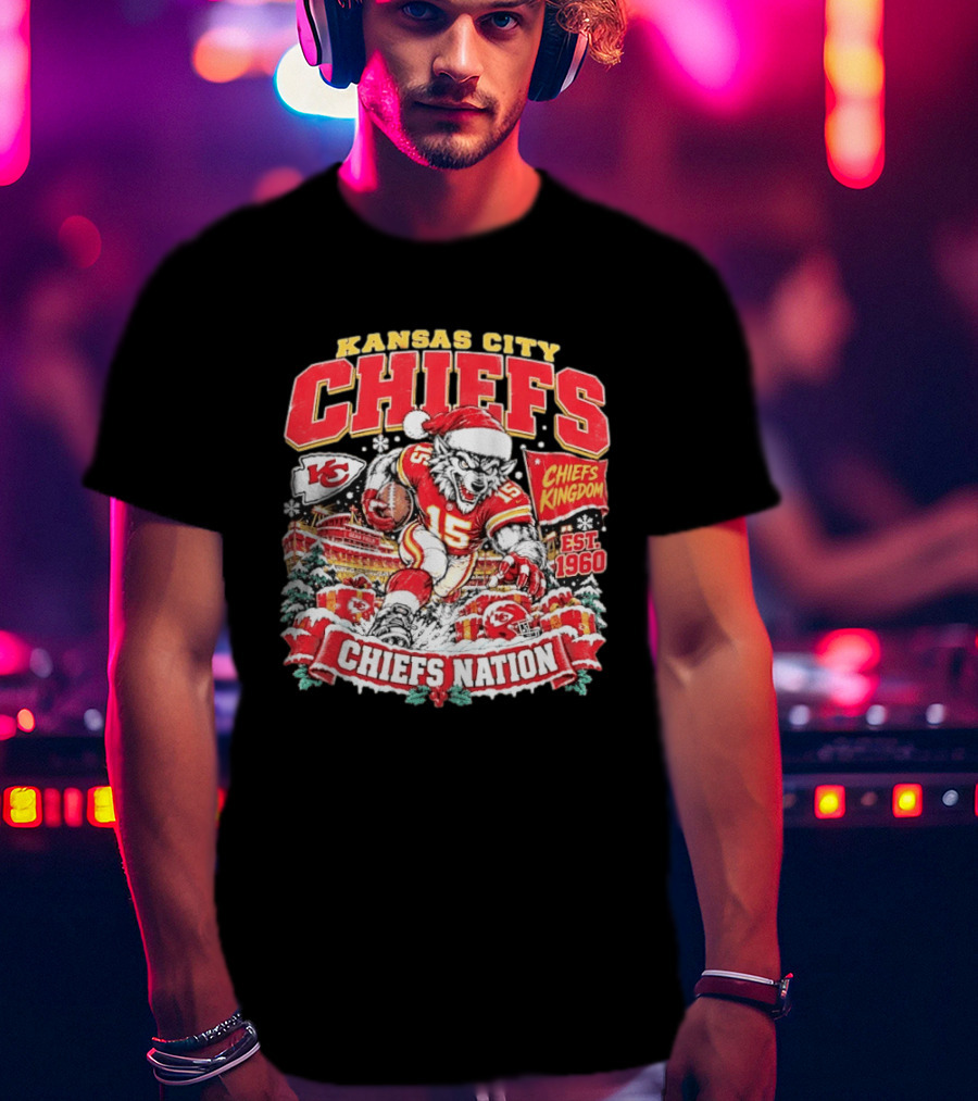 Kansas City Chiefs Kingdom Est 1960 Chiefs Nation Christmas Santa Football T-Shirt