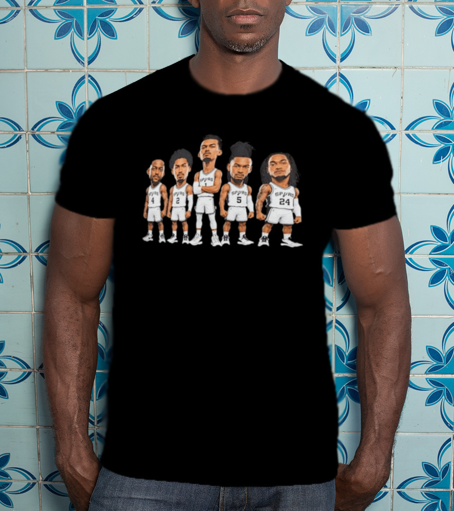 San Antonio Spurs Wembanyama Fox Starting 5 Caricature Players T-Shirt