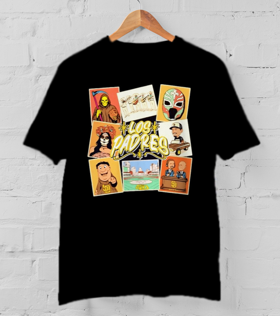 Los Padres San Diego Baseball Collage MLB Cartoon Characters T-Shirt