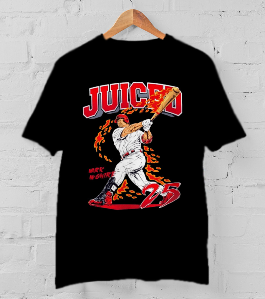 Mark McGwire Juiced 25 Baseball MLB Batting Flames T-Shirt