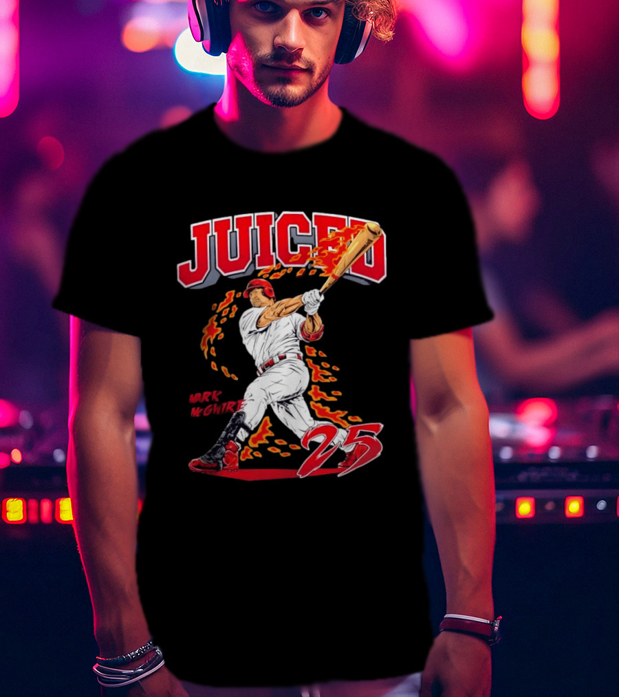 Mark McGwire Juiced 25 Baseball MLB Batting Flames T-Shirt