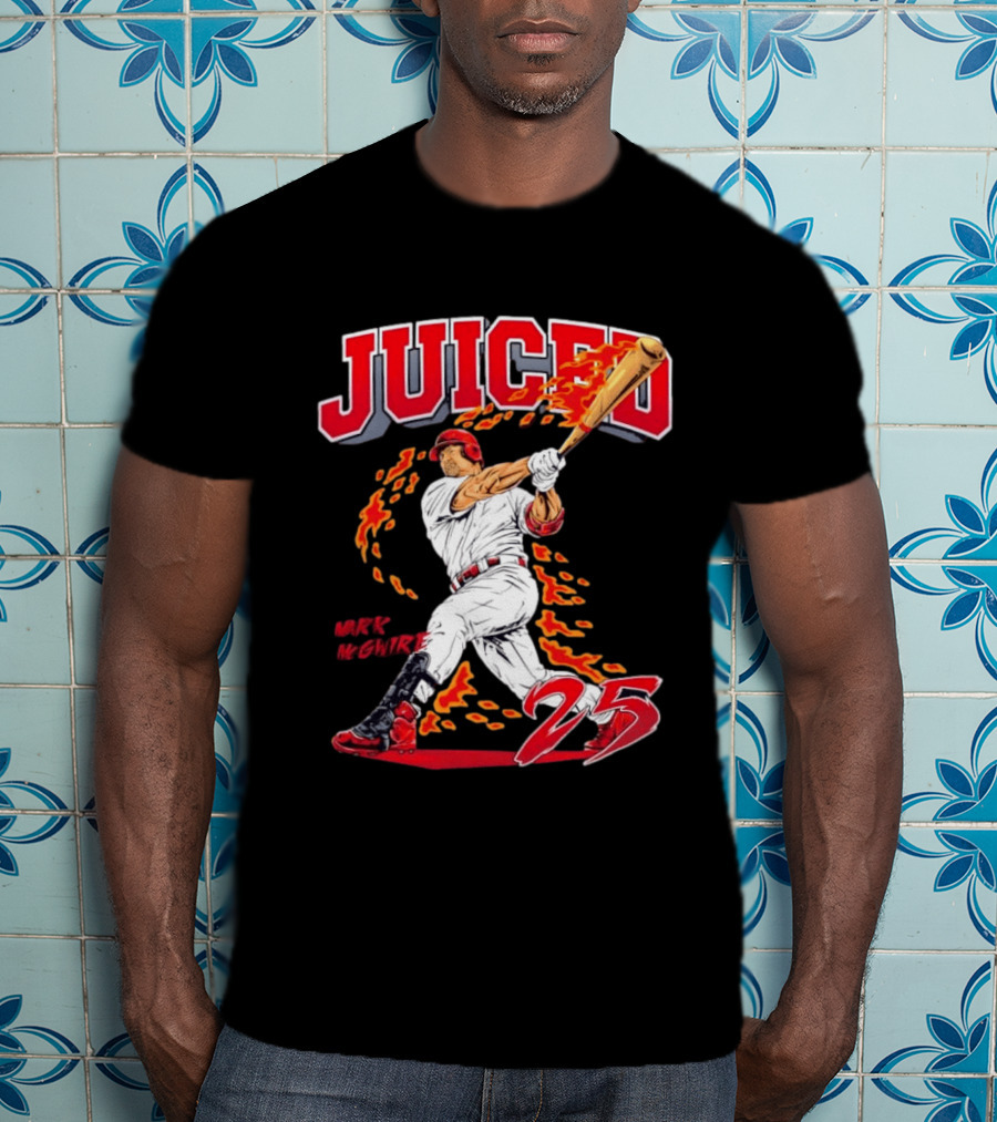 Mark McGwire Juiced 25 Baseball MLB Batting Flames T-Shirt