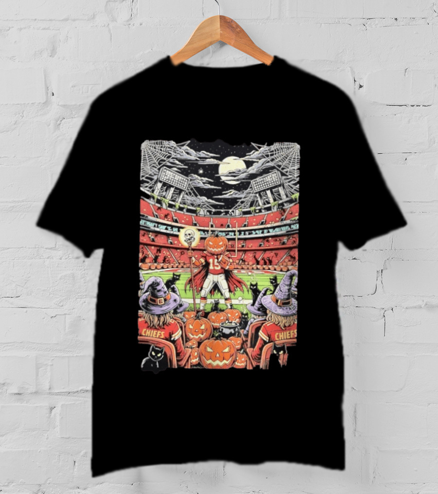 Kansas City Chiefs Halloween Stadium Pumpkins And Witches Scene T-Shirt