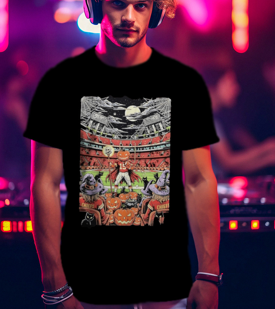 Kansas City Chiefs Halloween Stadium Pumpkins And Witches Scene T-Shirt