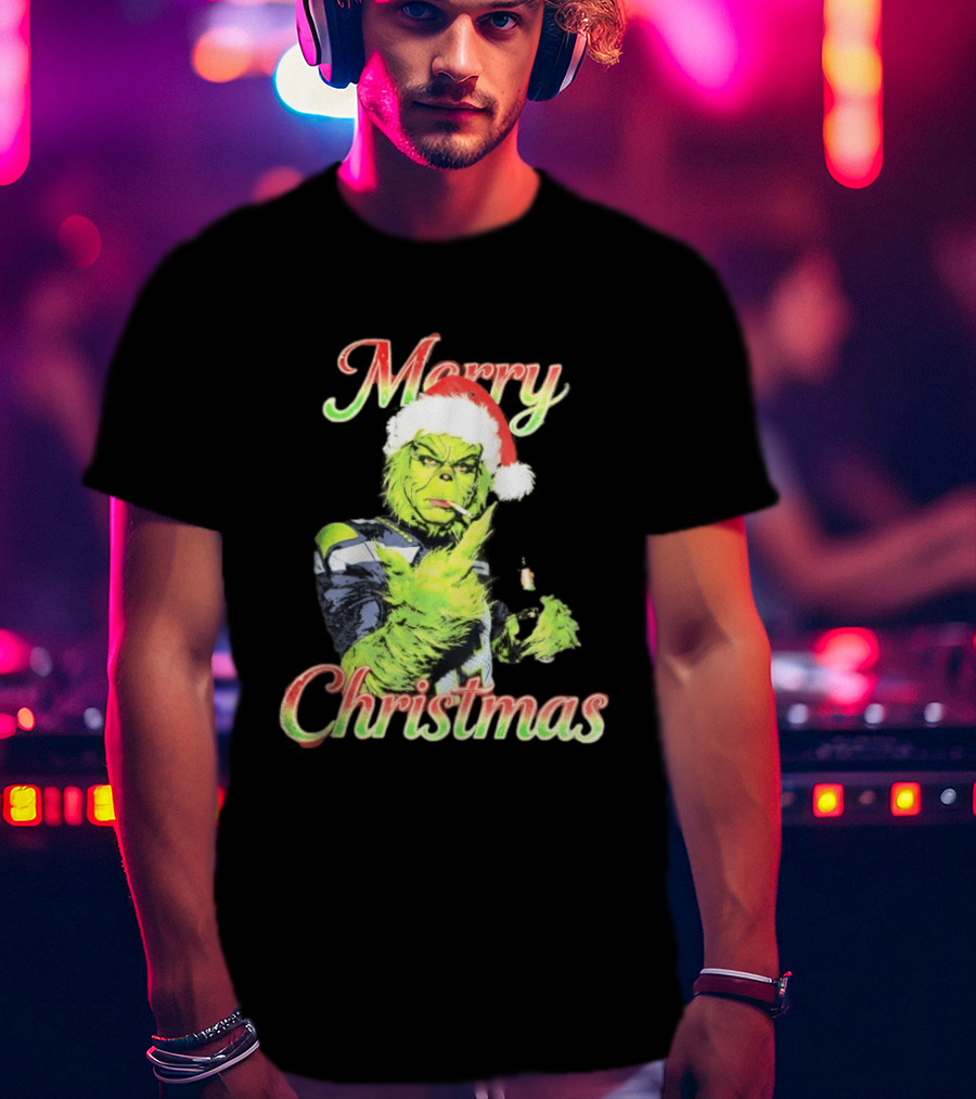 Merry Christmas Seattle Seahawks Grinch Beer Middle Finger T-Shirt