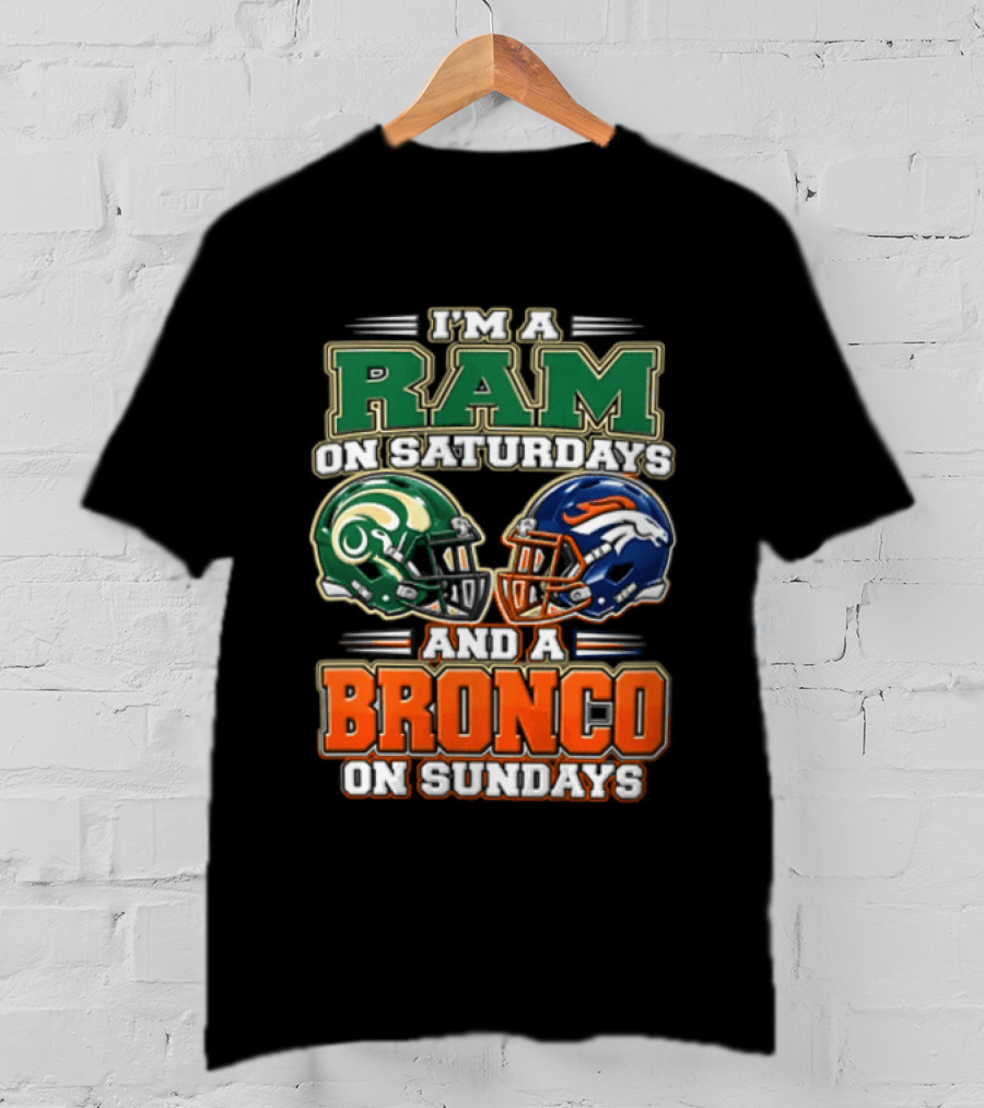 I'm A Ram On Saturdays And A Bronco On Sundays Football Helmets T-Shirt