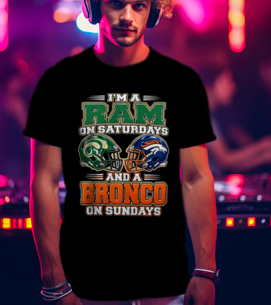 I'm A Ram On Saturdays And A Bronco On Sundays Football Helmets T-Shirt