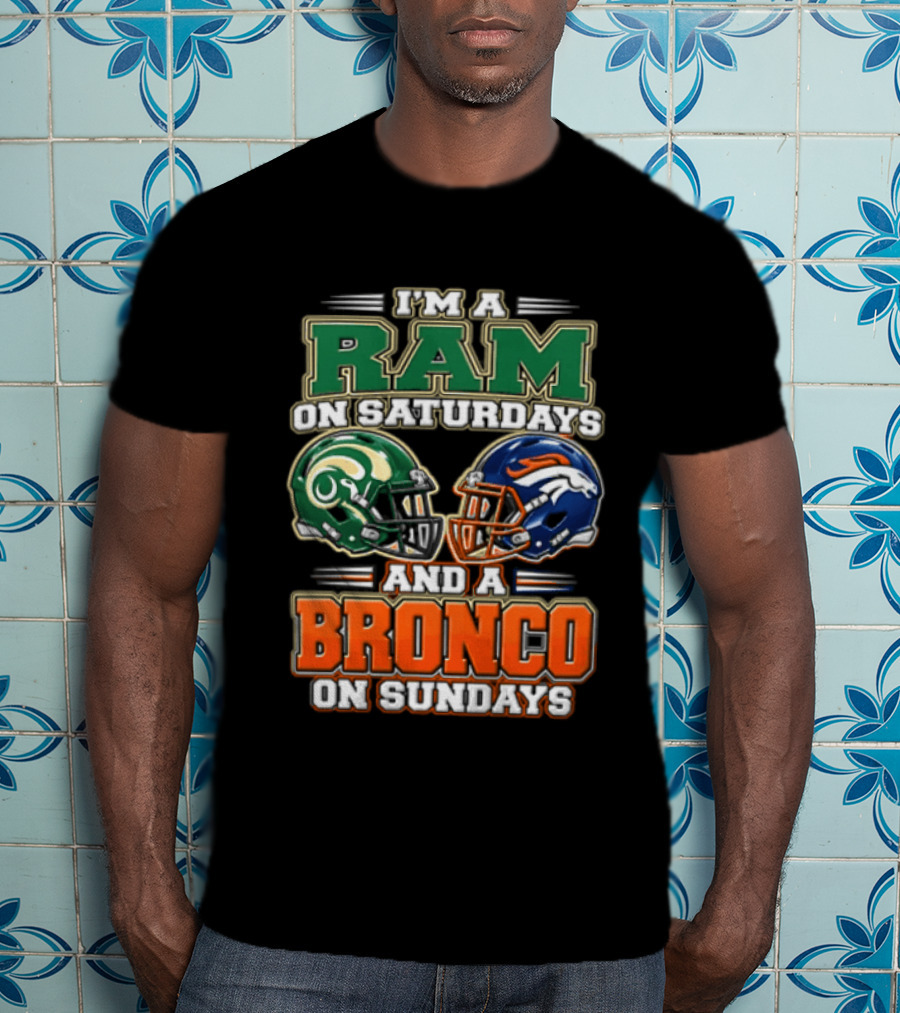 I'm A Ram On Saturdays And A Bronco On Sundays Football Helmets T-Shirt