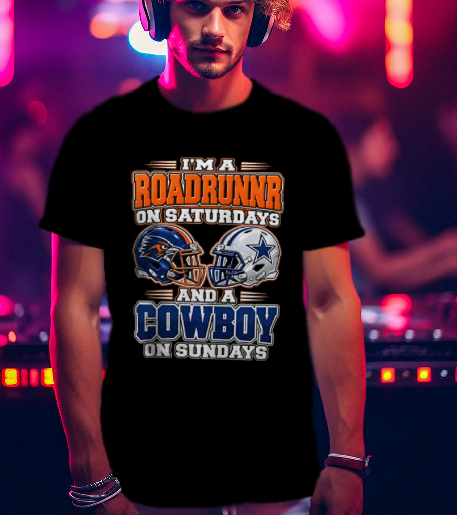 I'm A Roadrunner On Saturdays And A Cowboy On Sundays Helmet Rivalry T-Shirt
