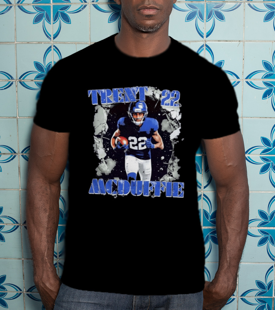 Trent McDuffie 22 Blue Football Player Action Los Angeles Rams Crush T-Shirt