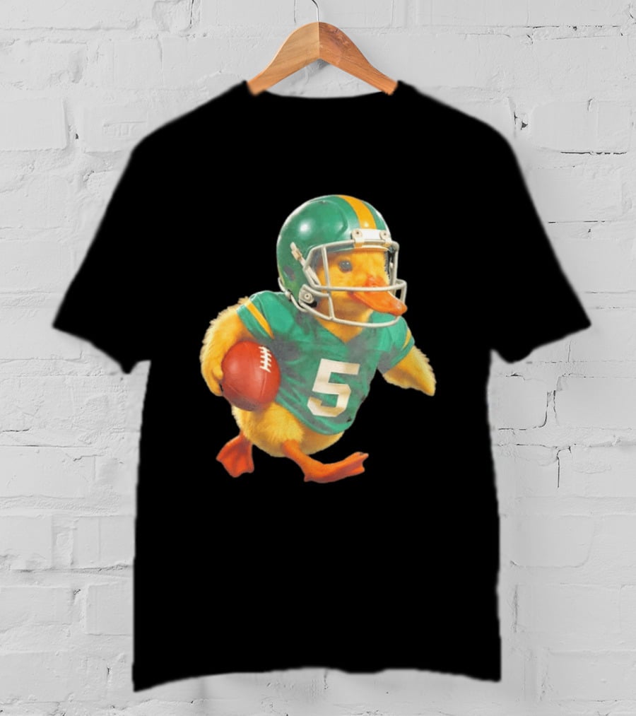 Yellow Duck Number 5 In Green Football Jersey With Helmet And Ball T-Shirt