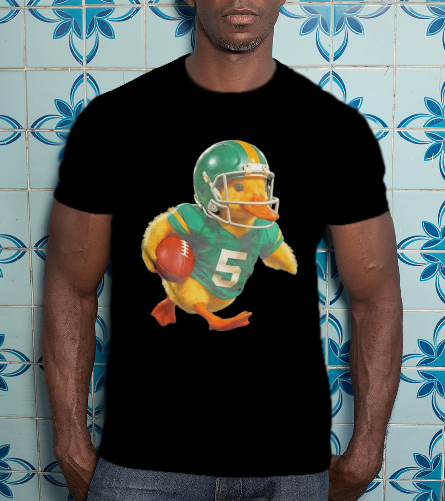 Yellow Duck Number 5 In Green Football Jersey With Helmet And Ball T-Shirt