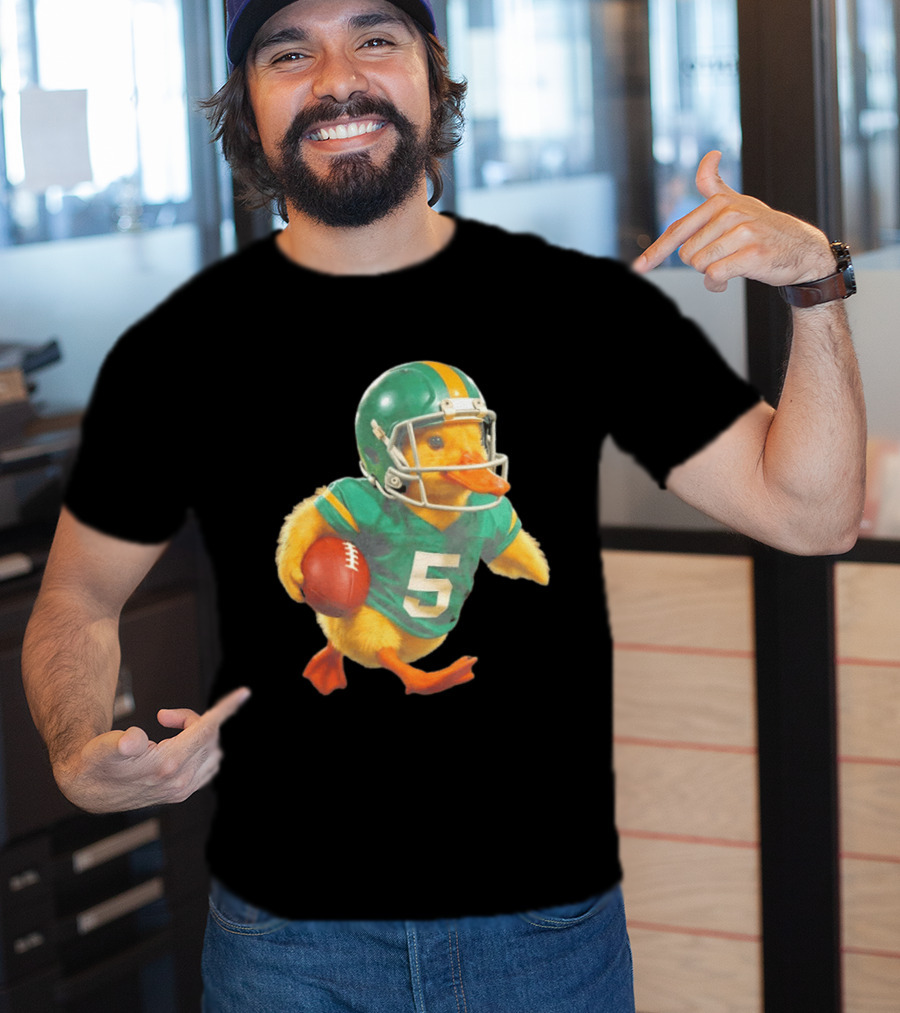 Yellow Duck Number 5 In Green Football Jersey With Helmet And Ball T-Shirt