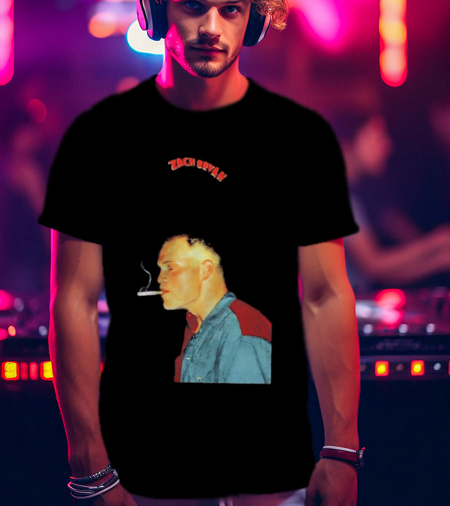 Zach Bryan Smoking Vintage Denim T-Shirt