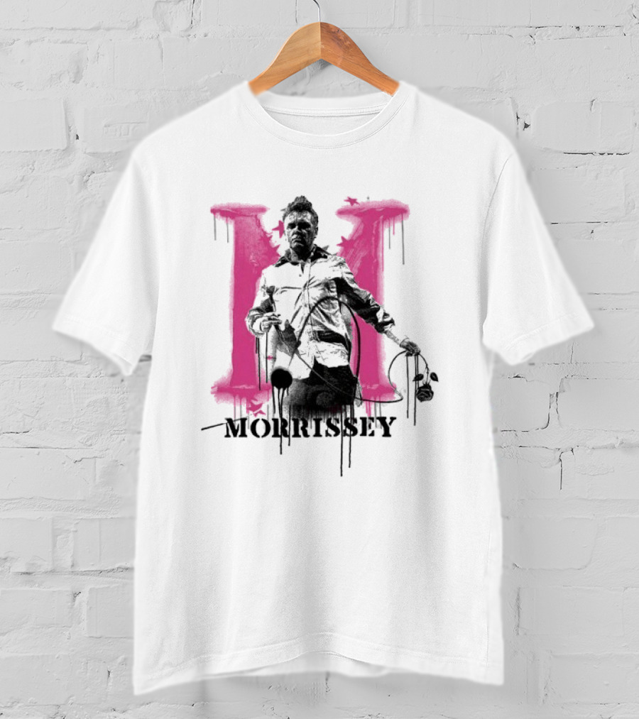 Morrissey M Graffiti Style Silhouette With Pink Dripping T-Shirt