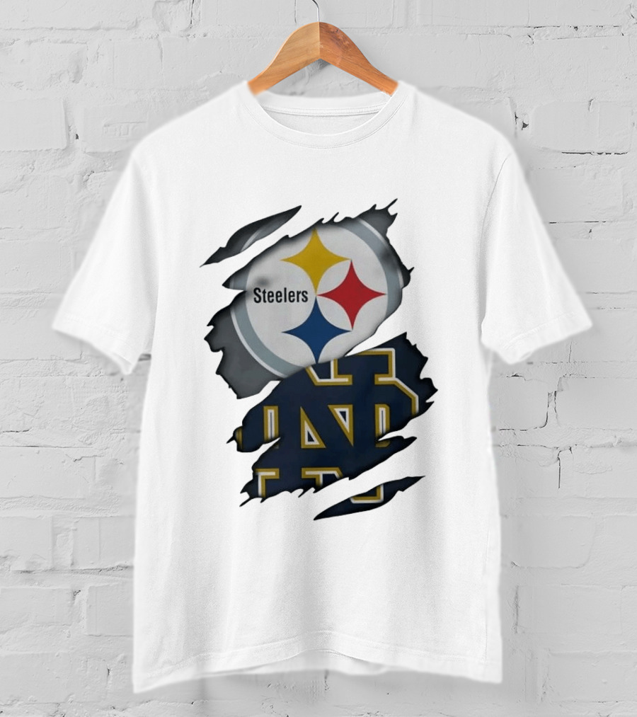 Pittsburgh Steelers Notre Dame Fighting Irish Ripped Skin Fan T-Shirt