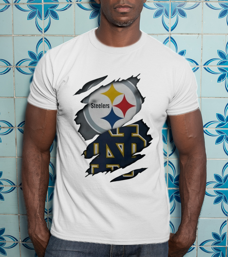 Pittsburgh Steelers Notre Dame Fighting Irish Ripped Skin Fan T-Shirt
