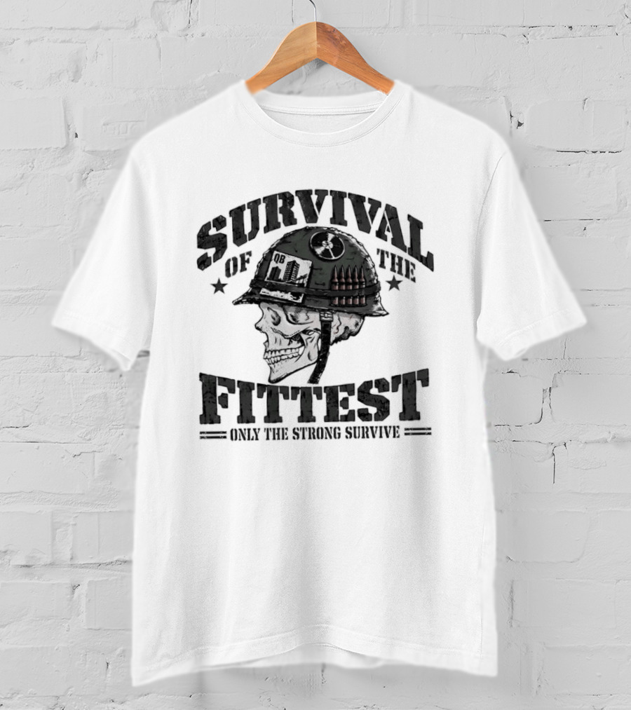 Survival Of The Fittest Only The Strong Survive Skull Helmet T-Shirt