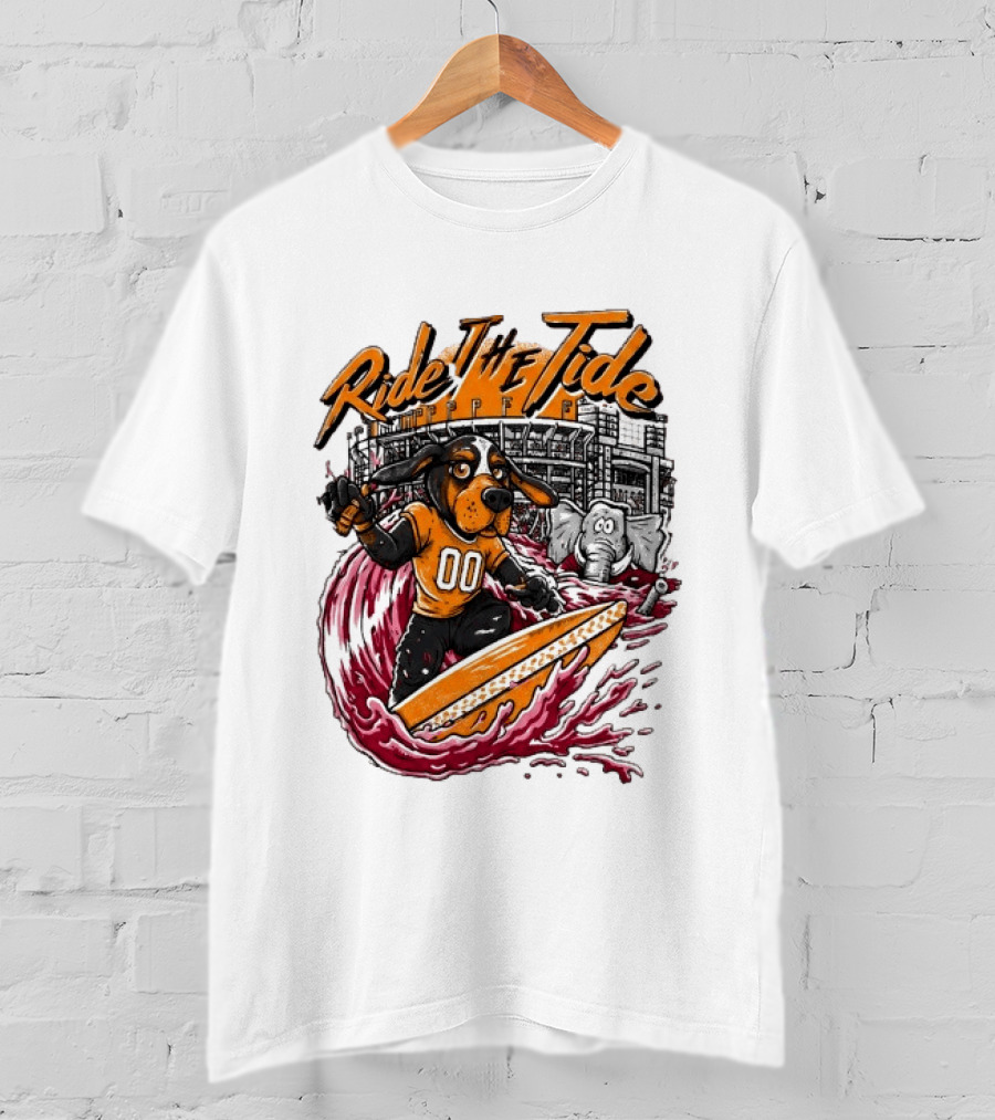 Tennessee Volunteers Ride The Tide Alabama Crimson Tide Surfing Rivalry T-Shirt