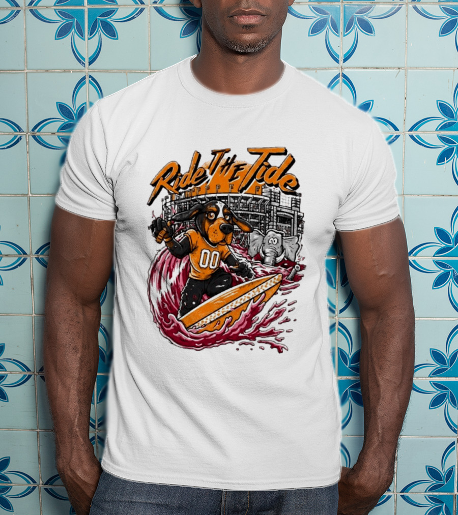 Tennessee Volunteers Ride The Tide Alabama Crimson Tide Surfing Rivalry T-Shirt