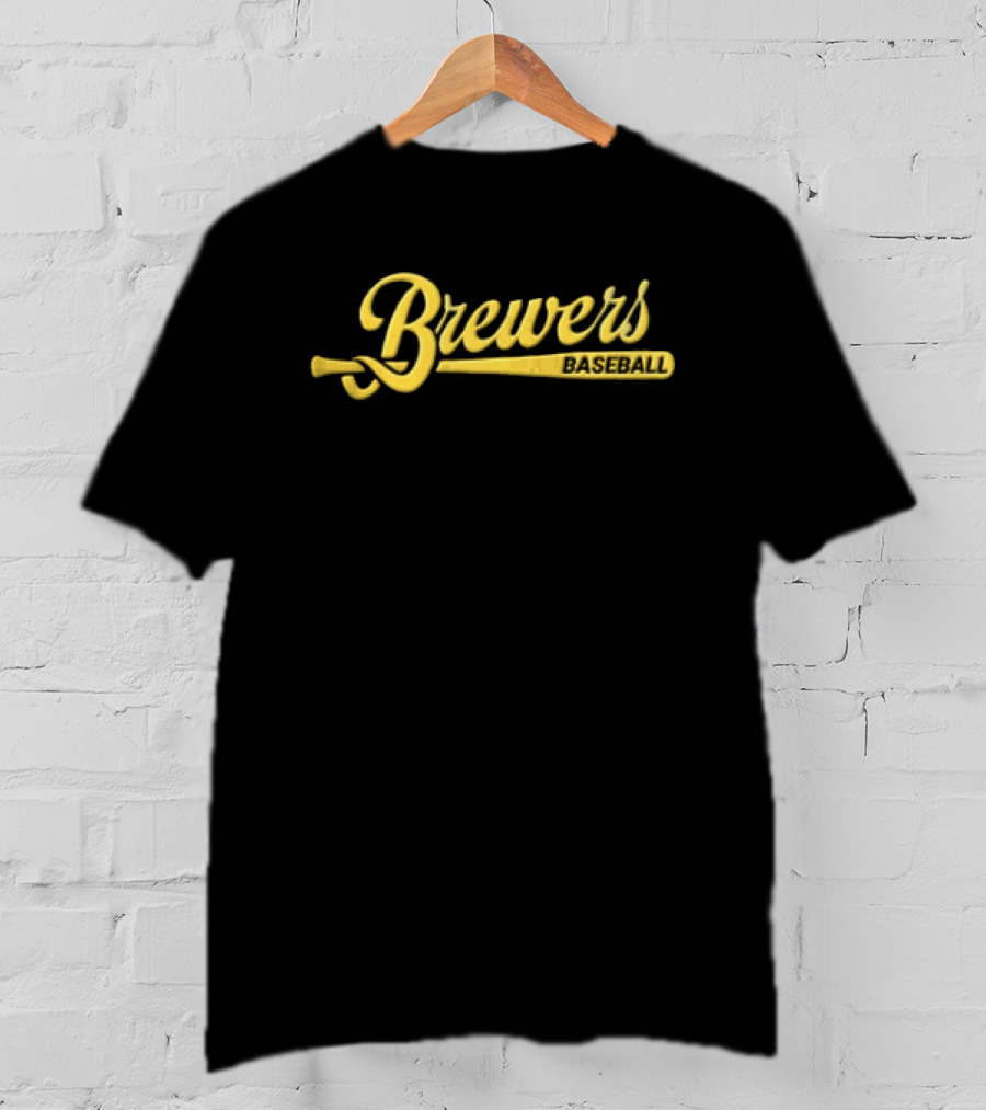 Milwaukee Brewers Yellow Script Baseball Bat Brewers T-Shirt