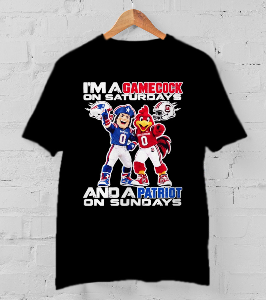 I'm A Gamecock On Saturdays And A Patriot On Sundays South Carolina Football Fan Mascots T-Shirt