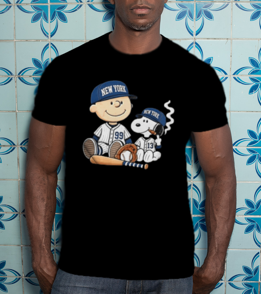 New York Yankees Charlie Brown Snoopy Baseball Uniforms Cigar T-Shirt