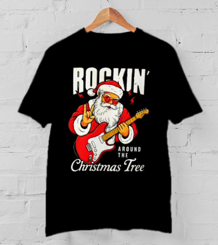 Rockin' Santa Christmas Tree Guitar Holiday T-Shirt