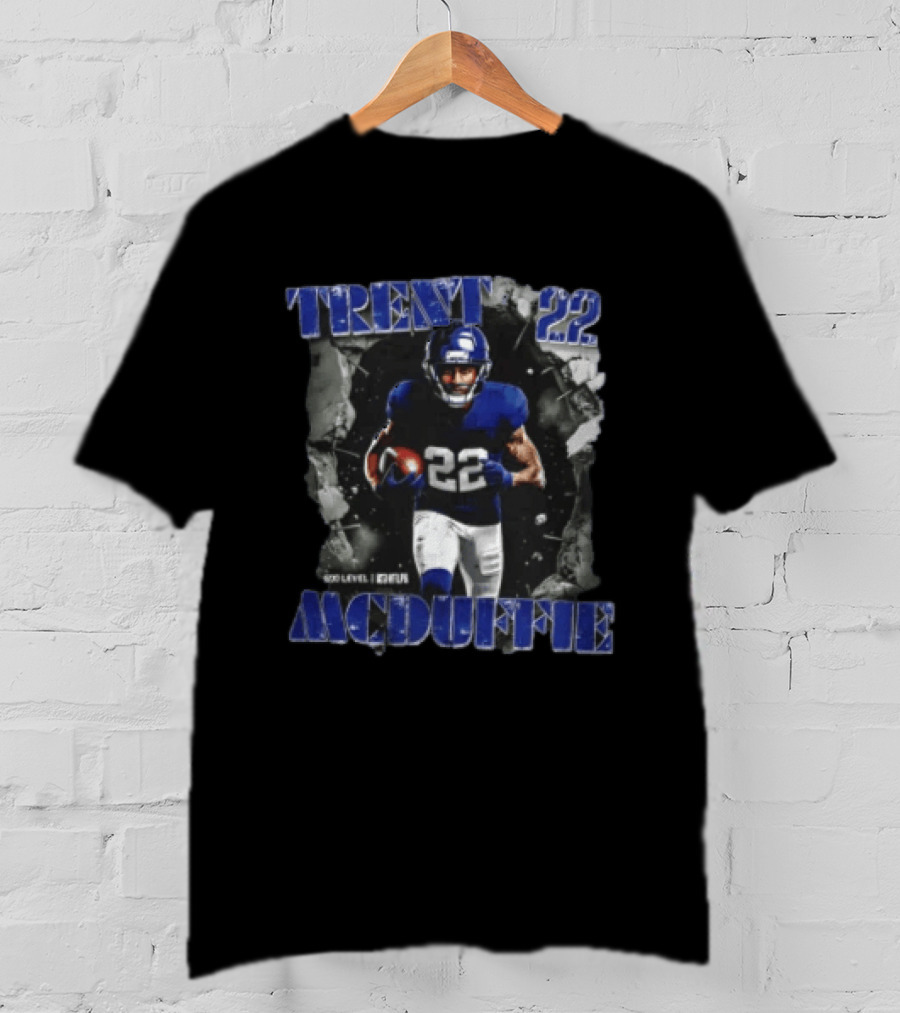 Trent McDuffie 22 Football Player Dynamic Blue Jersey Burst T-Shirt