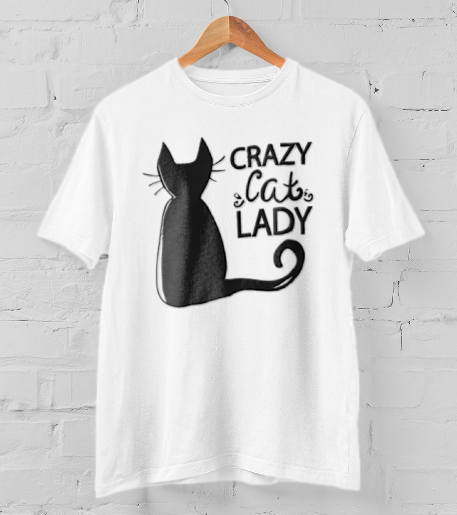 Crazy Cat Lady Black Cat Silhouette Sitting Tail T-Shirt