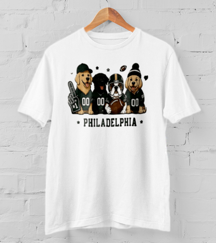 Philadelphia Eagles Jalen Hurts Four Dogs Wearing Jerseys Football Team Spirit T-Shirt