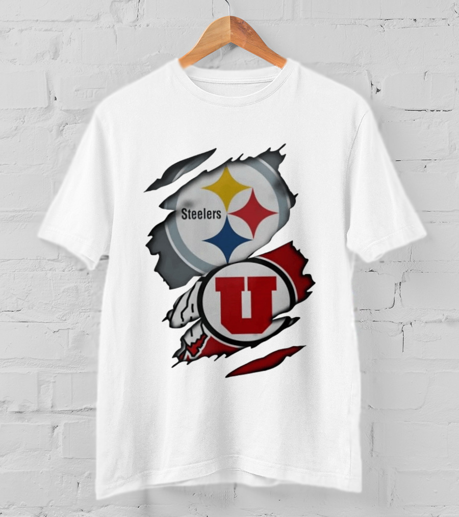 Pittsburgh Steelers Utah Utes Ripped Skin Fan T-Shirt