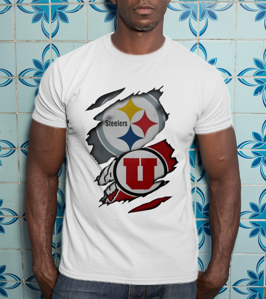 Pittsburgh Steelers Utah Utes Ripped Skin Fan T-Shirt