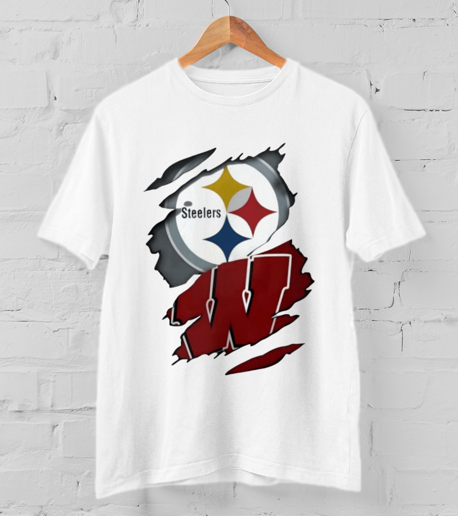 Pittsburgh Steelers Wisconsin Badgers Ripped Fabric T-Shirt