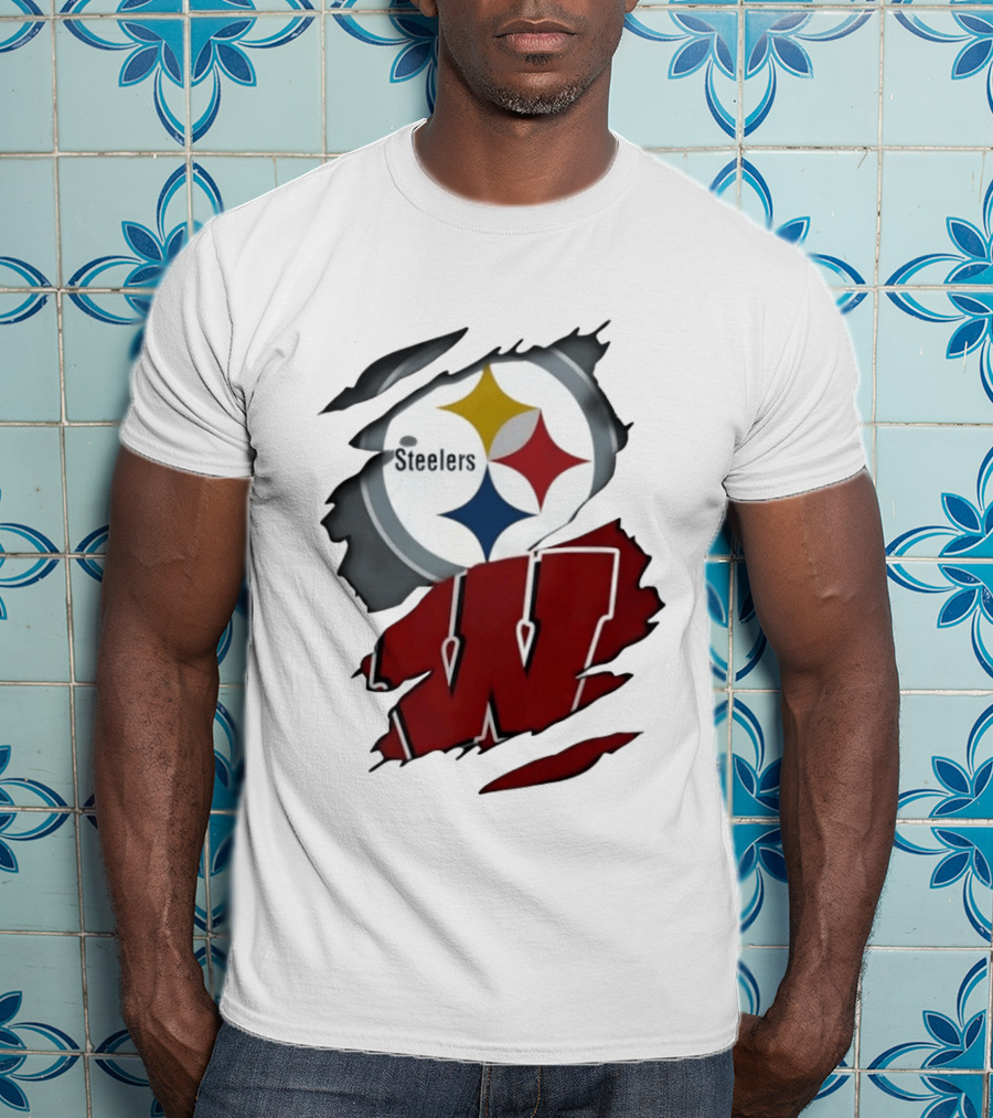 Pittsburgh Steelers Wisconsin Badgers Ripped Fabric T-Shirt