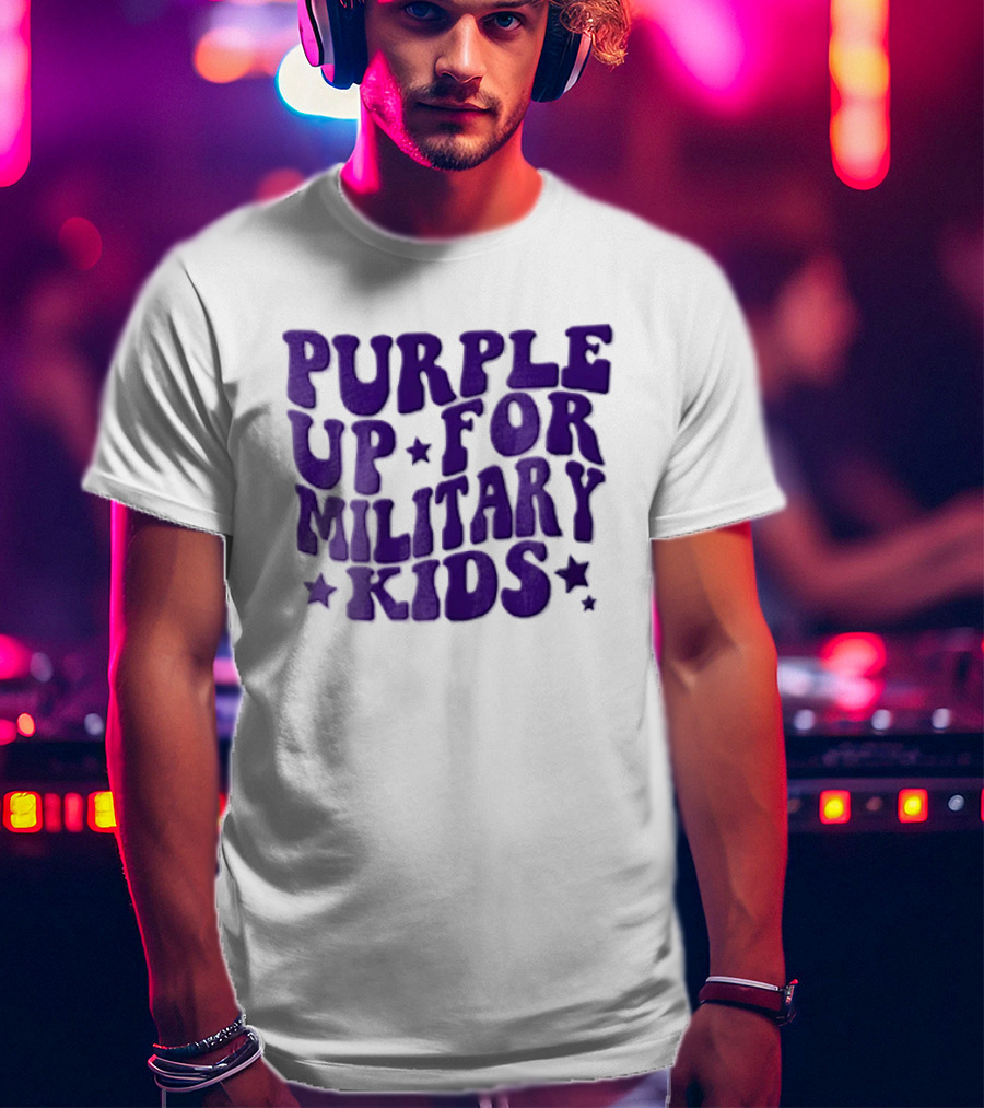 Purple Up For Military Kids Wavy Stars T-Shirt